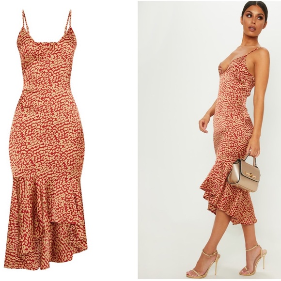 red leopard print frill dress